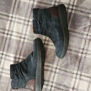 Womens STRIVE TEMPO Black and Brown Ankle Boots with Suede Finish and Low Heel